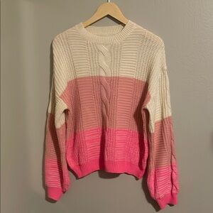 SHEIN Cream and Pink Colorblock Crew Neck Sweater